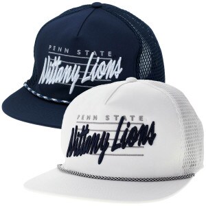 white and navy front 9 hats with embroidered Penn State Nittany Lions